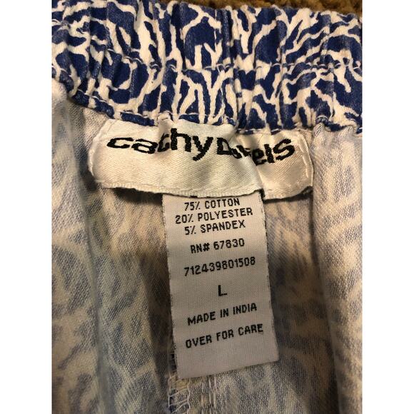 Cathy Daniels blue/white print elastic waist cropped pants women's size large - Picture 4 of 6